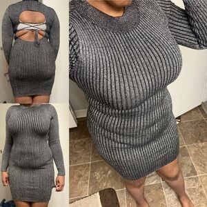 Y/Project Metallic Silver Ribbed Long sleeve Backless Dress